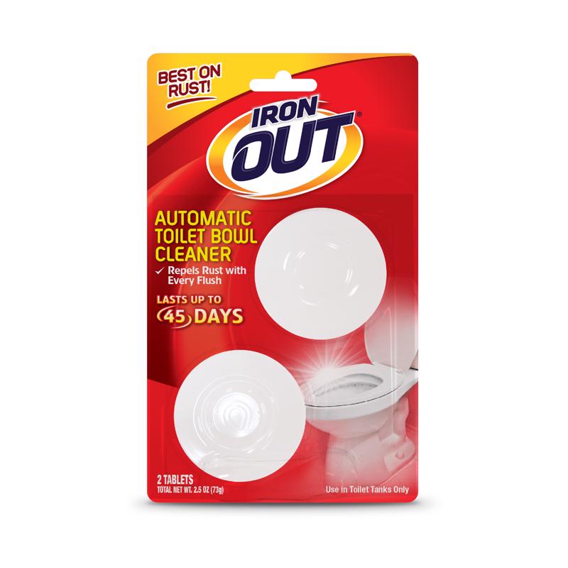 Emery Jensen Clip Iron Out toilet bowl cleaner solid block with clip for toilet cleaning and freshening.