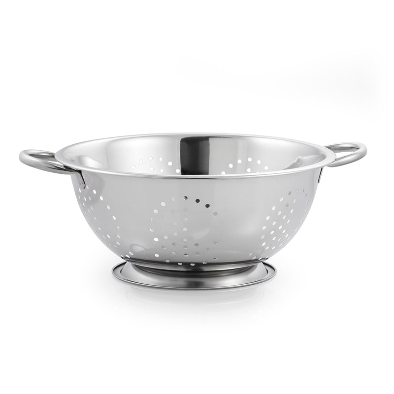 Emery Jensen stainless steel colander brush in a 5-quart size, designed for cleaning bowls and colanders efficiently.