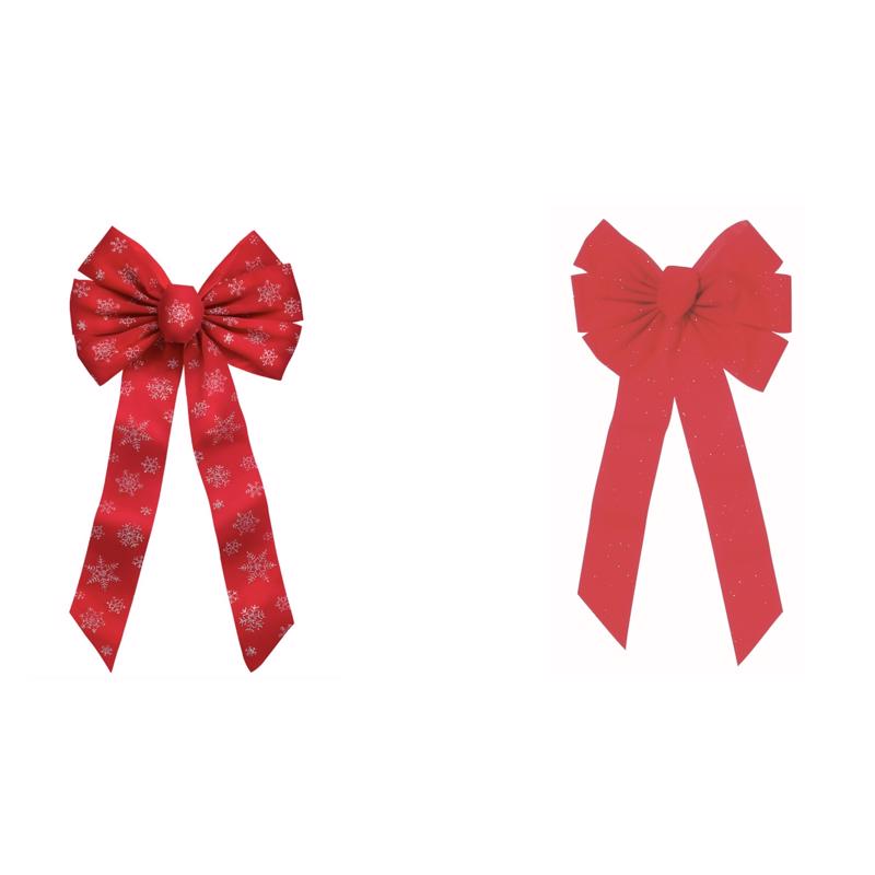 Set of 12 Emery Jensen BOW 27" Velvt Red and Silver decorative bows for gift wrapping or craft projects.