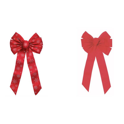 Set of 12 Emery Jensen BOW 27" Velvt Red and Silver decorative bows for gift wrapping or craft projects.