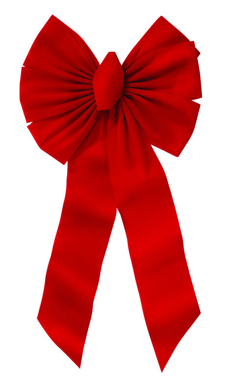 Set of 12 red velvet 7-loop bows from Emery Jensen, perfect for gift wrapping and decorations.