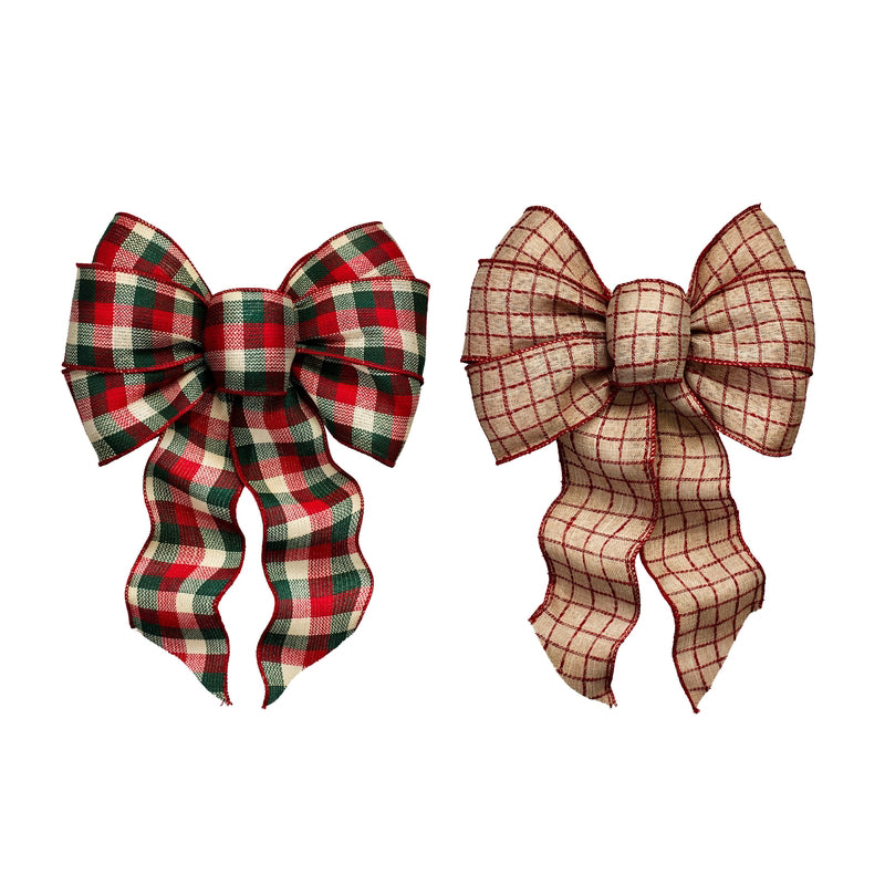 Set of 12 Emery Jensen Loop Plaid Bows, 8.5 inches, ideal for gift wrapping and decorating with stylish plaid design.
