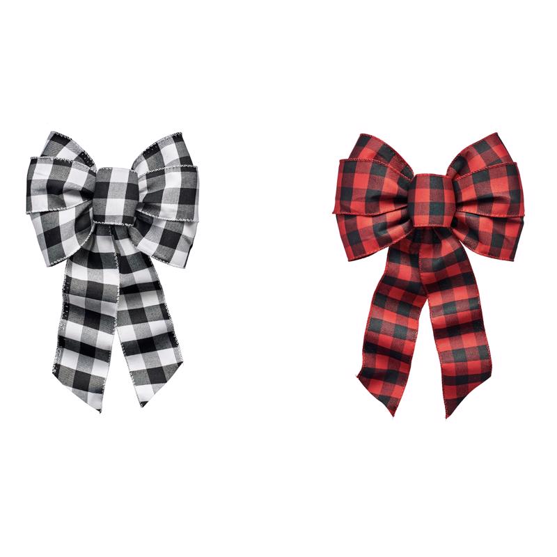 Pack of 12 Emery Jensen 14-inch plaid wire bows, decorative bows with wire edges for gift wrapping and crafts.