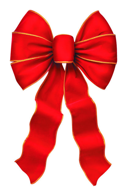 Pack of 12 red velvet bows with gold edges from Emery Jensen, perfect for gift wrapping and decorations.