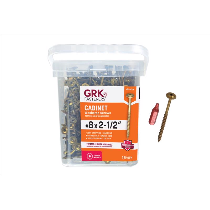 Box of Emery Jensen #8x2.5 inch CAB screws, 330-pack, 1-pound box, sturdy fasteners for woodworking and construction projects.