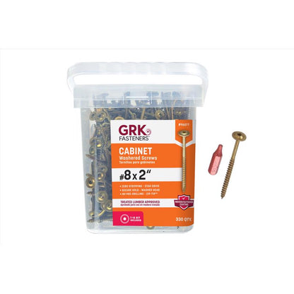 Box of Emery Jensen #8x2 inch cabnet screws, 330-pack, in a 1-pound box, suitable for woodworking and assembly projects.