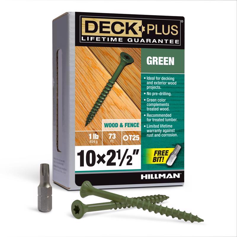 Boxed Emery Jensen DCK screw, 10x2.5 inches, green, 1-pound package, suitable for woodworking and construction projects.
