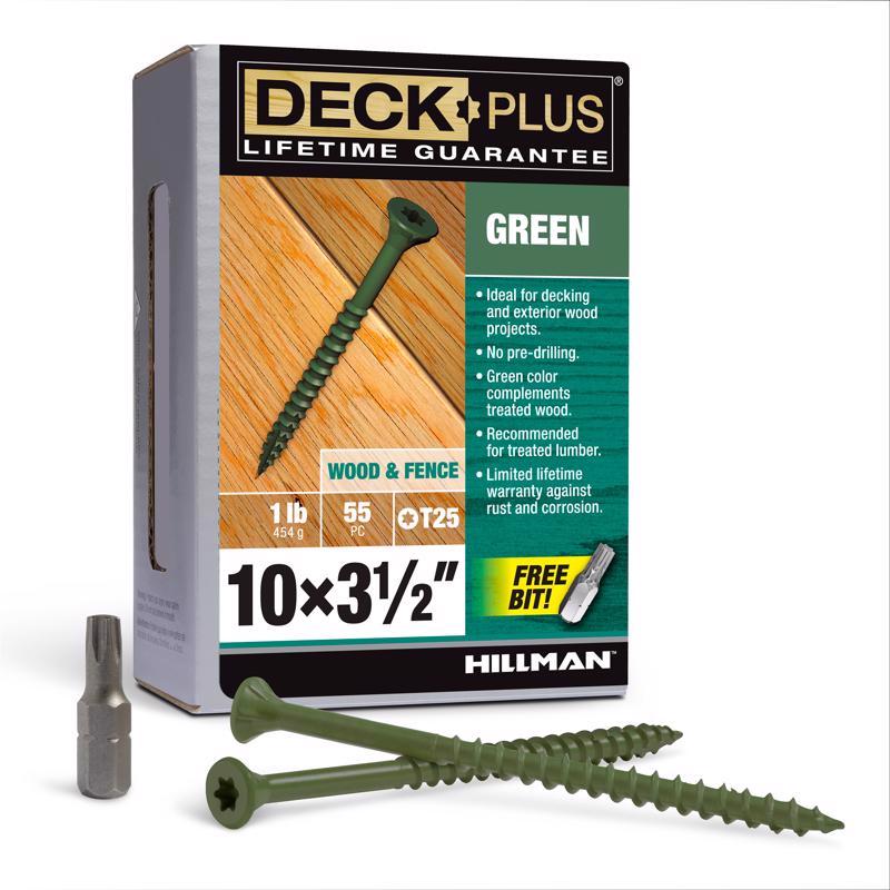 Boxed Emery Jensen DCK screw 10x3.5 inches in green, 1-pound package for woodworking and construction projects.
