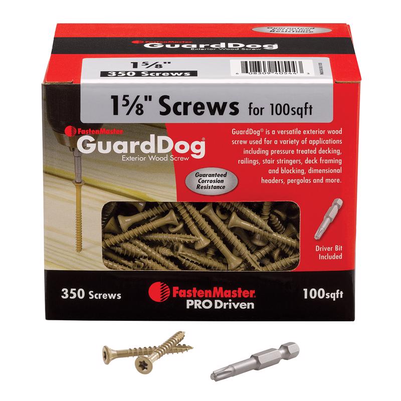 Emery Jensen boxed 1 lb deck screws, 1-5/8 inch length, in a pack of 350, suitable for outdoor woodworking projects.