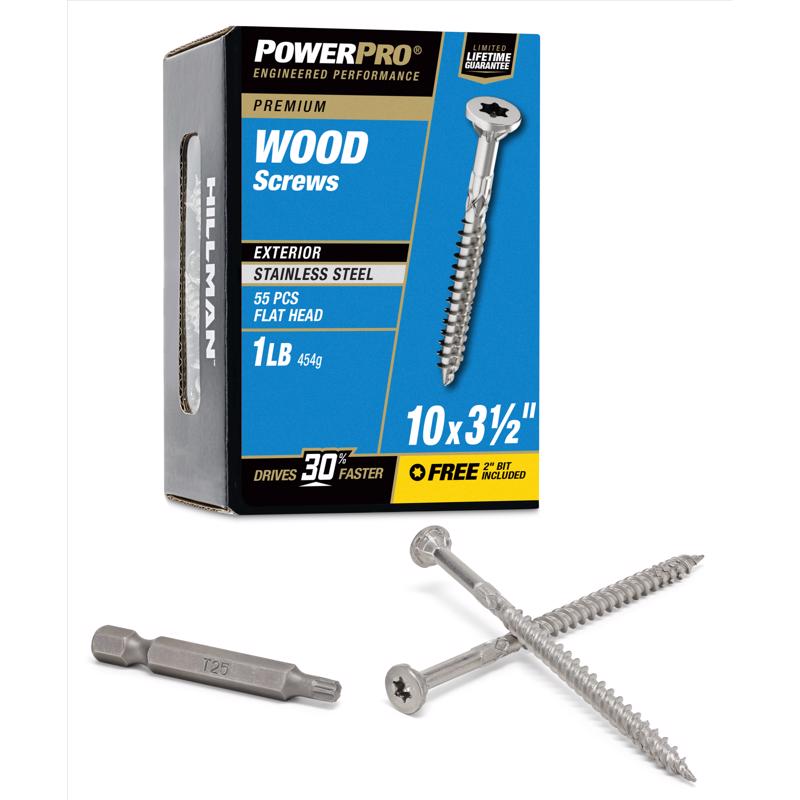 Boxed 1lb Emery Jensen deck screw, 10x3.5 inch stainless steel deck screw for outdoor wood projects.