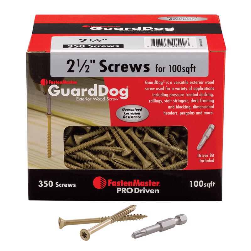Boxed Emery Jensen deck screws, 2-1/2-inch length, 350-pack, 1-pound box, suitable for outdoor decking projects.