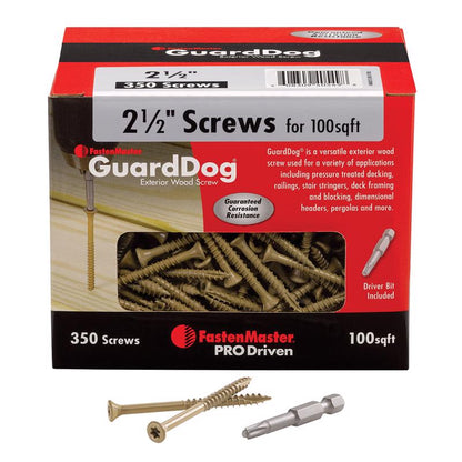 Boxed Emery Jensen deck screws, 2-1/2-inch length, 350-pack, 1-pound box, suitable for outdoor decking projects.