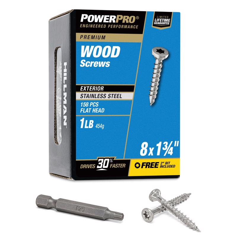 Boxed 1lb Emery Jensen deck screws, 8x1.75 inch stainless steel construction, suitable for outdoor decking projects.