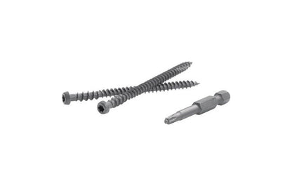 Emery Jensen boxed 1lb deck screw set with brown wood screws for outdoor decking and woodworking projects.