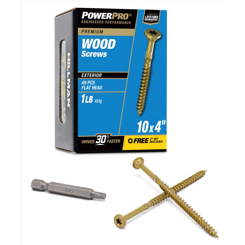 Boxed Emery Jensen deck screws, #10x4 inches, 1-pound box, suitable for outdoor wood projects, with Phillips head design.