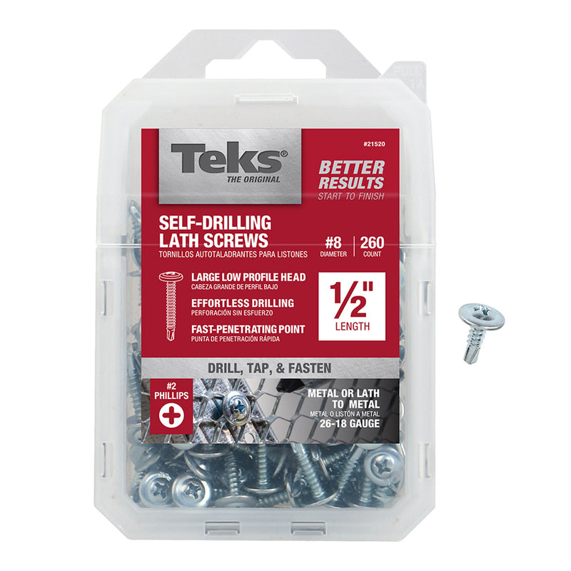 Box of Emery Jensen Lath Screws #8x1/2 inch, 1lb pack with 260 screws in a boxed set, ideal for construction and drywall projects.