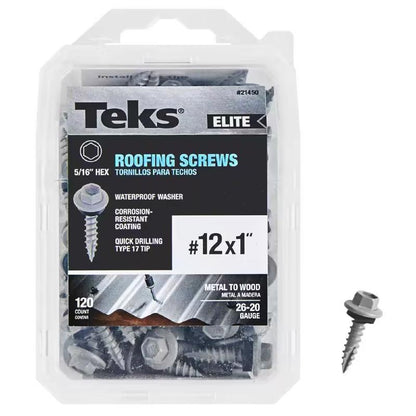 Box of 120 Emery Jensen #12x1" roofing screws in a 1-pound box, suitable for roofing and construction projects.