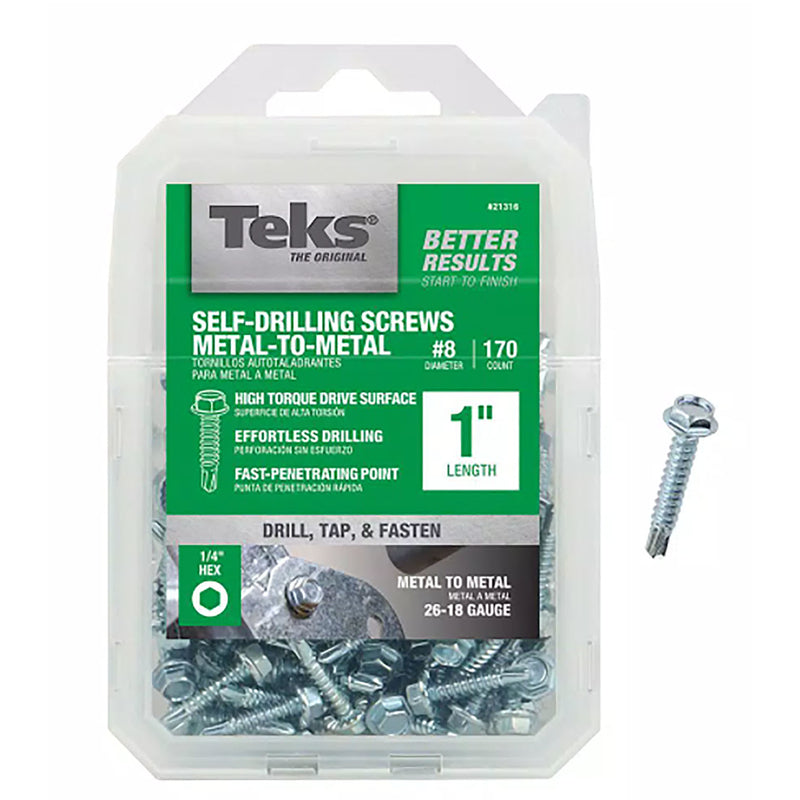 Box of 170 Emery Jensen #8 1-inch hex screws in a 1-pound box, suitable for woodworking and construction projects.
