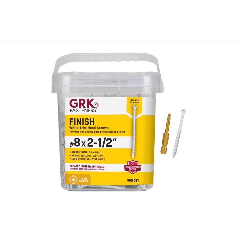 Boxed white screw trim by Emery Jensen, 8x2-1/2 inch, 1-pound pack, ideal for finishing and trim applications