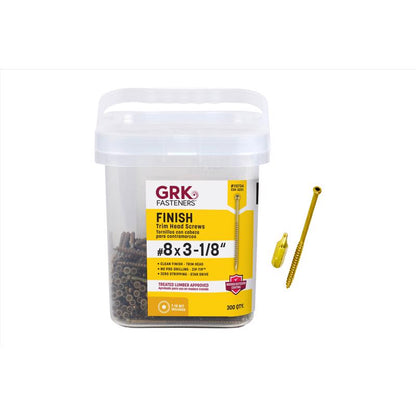Box of Emery Jensen TRM screws, 8x3-1/8 inch, 300-pack in a 1-pound box, ideal for woodworking and construction projects.