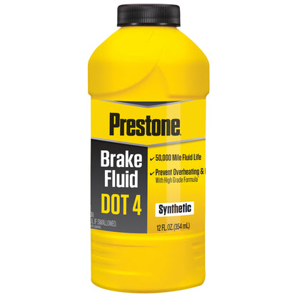 Emery Jensen DOT4 Brake Fluid in a 12oz container, used for vehicle brake systems, with a clear label on the bottle.