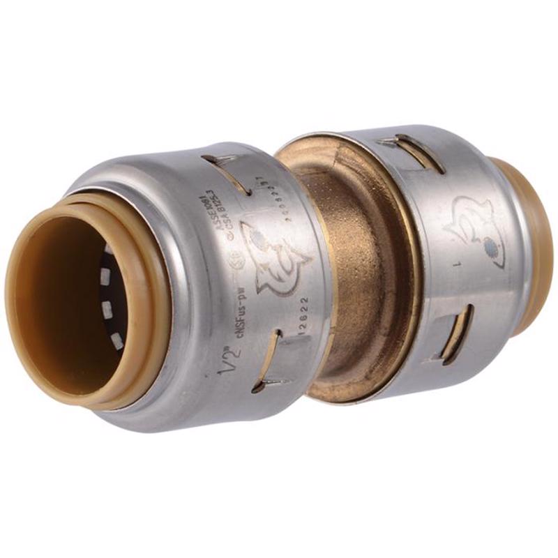 Emery Jensen brass CTS push fittings Coupl 1/2 inch, 4-pack, for plumbing connections with push-to-connect design.