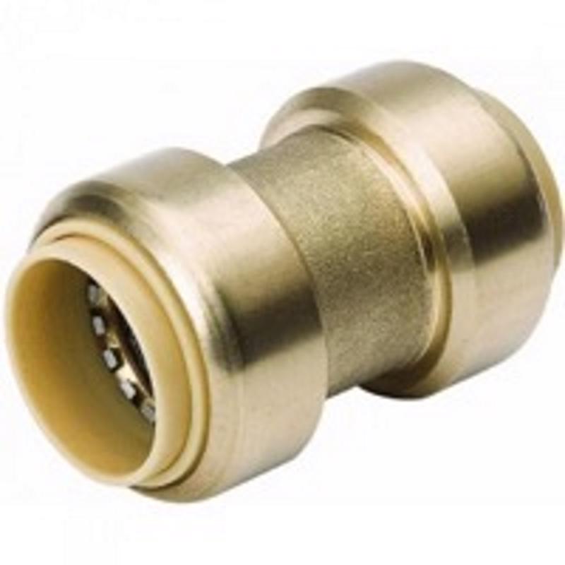 Brass coupling fitting, 1/2 inch size, Emery Jensen brass CTS push fit, used for plumbing connections, single pack