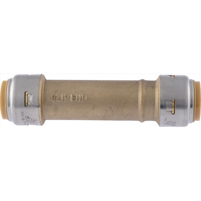 Emery Jensen brass CTS push fit SB slip coupling, 3/4 inch LF, used for pipe repair and plumbing connections.