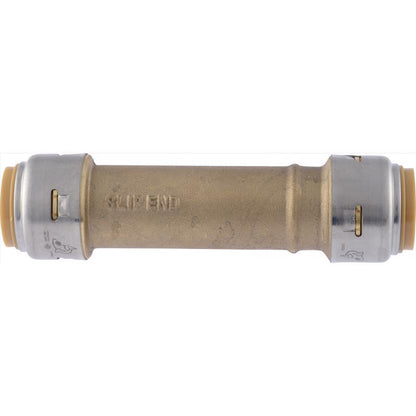 Emery Jensen brass CTS push fit SB slip coupling, 3/4 inch LF, used for pipe repair and plumbing connections.