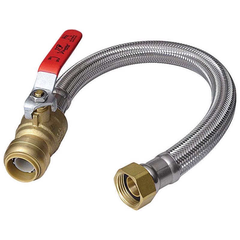 Emery Jensen brass CTS push fittings for water heating, with valve, 1/2 inch size, shown in a close-up view.