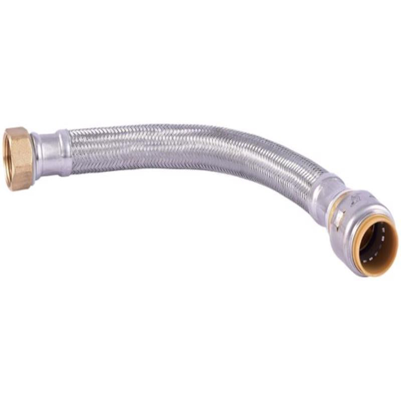 Emery Jensen brass CTS push fittings with 24-inch lead connection, used for water heater and plumbing connections.