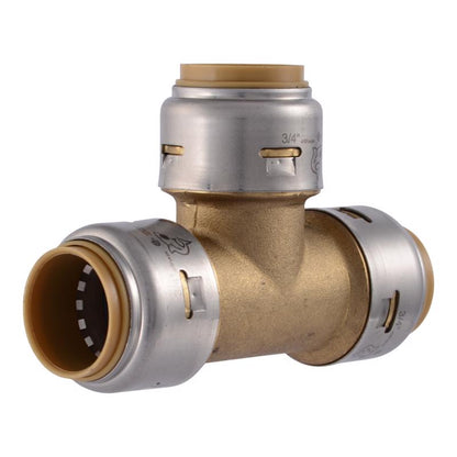 Emery Jensen brass CTS push fitting SharkBite Tee 3/4" LF for plumbing connections, shown in the image.