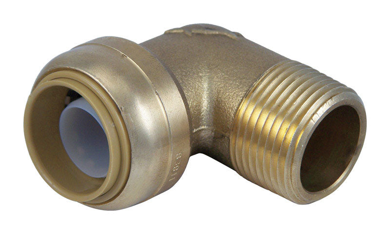 Emery Jensen brass IPS push fit SB elbow fitting, 3/4 x 3/4 inch male to female, for plumbing connections.