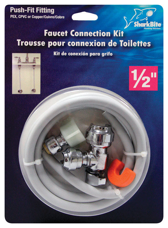 Emery Jensen brass push supply line with faucet connector, 1/2 inch size, for plumbing installations.