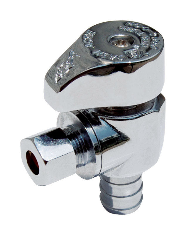 Emery Jensen brass shut-off valve with quarter-turn angle stop, 1/2 inch size, for plumbing control and shut-off applications.