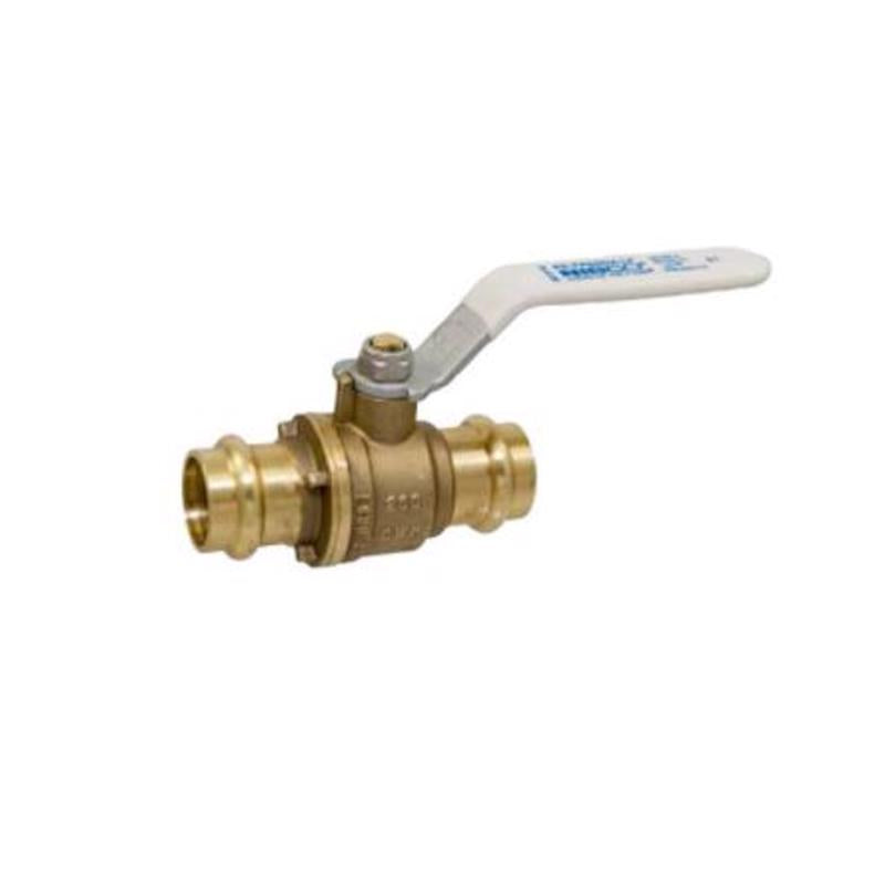 Emery Jensen brass shut-off valve, 3/4 inch ball valve for plumbing applications, shown in a close-up image.