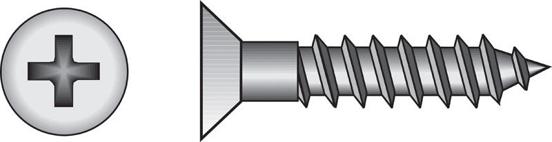 Brass wood screw with Phillips head, BR9x1.25 size, from Emery Jensen, shown in a close-up image.