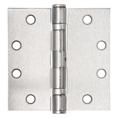 Steel door hinge by Emery Jensen with a satin chrome finish, designed for durable, broad door applications.