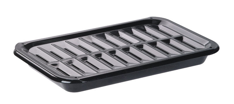 Emery Jensen broiler pan measuring 8.5 by 13 inches, ideal for grilling and roasting in the kitchen or outdoor grill.