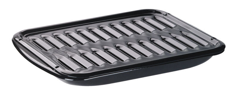 Emery Jensen broiler pan and grill set for roasting and broiling, with a durable metal surface for even cooking.