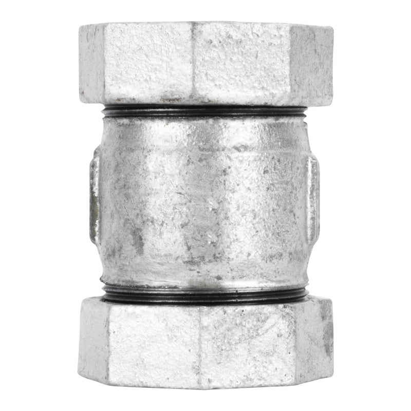 Emery Jensen bronze malleable couple coupling 1"x3" for plumbing, showing the galvanized bronze fitting with threaded ends.