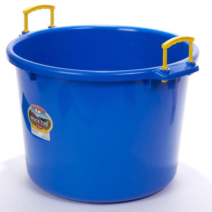 Blue 70-quart bucket from Emery Jensen's muck bucket pails and tubs collection, featuring a durable plastic design.