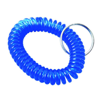 Coiled wrist key rings from Emery Jensen's Bucket Program, pack of 60, durable metal key accessories with secure coil design.