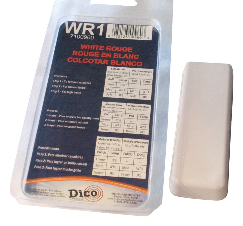 Emery Jensen buffing compound in 3.5oz white container for polishing and finishing surfaces.