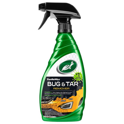 Emery Jensen Bug and Tar Remover Spray used on car surface to remove bugs and tar stains from vehicle paint.