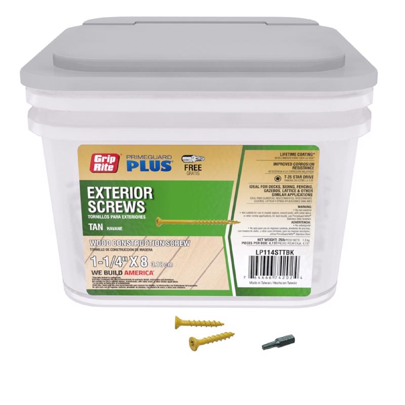 Emery Jensen DCK screw strip, 1.25-inch, tan, bulk 25-pound package, metal fasteners for construction or woodworking projects.