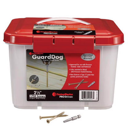 Emery Jensen 2.5-inch deck screws in a bulk 25lb box, suitable for outdoor decking and woodworking projects.