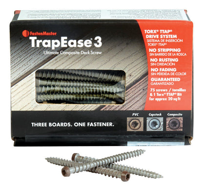 Emery Jensen TRAPES Scw2.5" MDRA 75PC bulk 25lb container with assorted metal parts and fasteners on a white background.