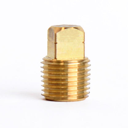 Bulk pack of 5 Emery Jensen brass cored plugs with 1/8" MPT threads, used as pipe fittings for plumbing applications.