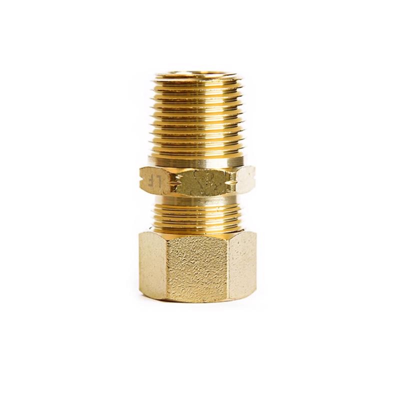 Pack of five Emery Jensen bulk compression fittings, 5/8" to 1/2", showing metallic connectors and threading.